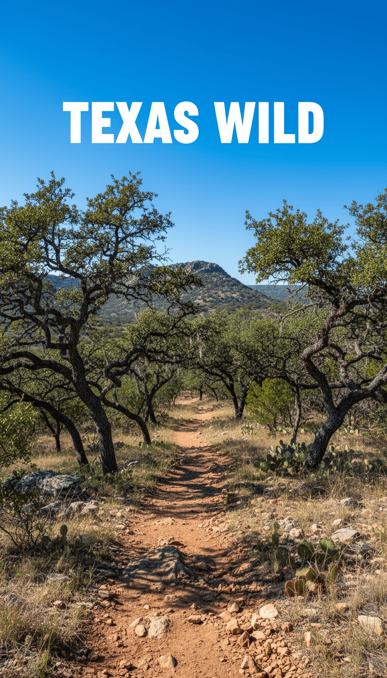Texas state park hiking trail with trees and open sky